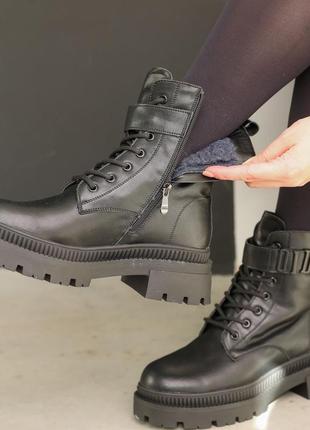 Ботинки кожаные с мехом черные6 фото