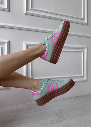 Жіночі кросівки adidas gazelle green pink6 фото