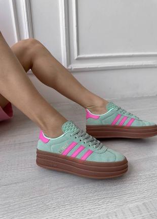 Жіночі кросівки adidas gazelle green pink9 фото