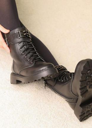 Ботинки зимние кожаные черные8 фото