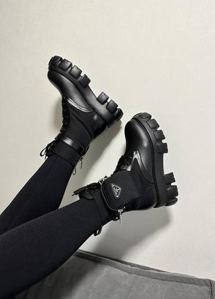 Брендовые женские сапоги prada boots premium zip pocket black2 фото