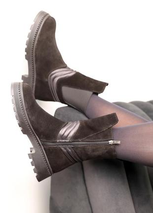 Трендовые черные женские ботинки челси зимние с мехом замшевые/натуральная замша-женская обувь зима20247 фото