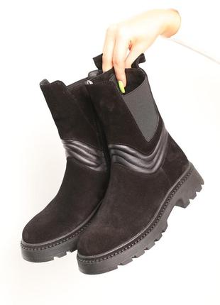 Трендовые черные женские ботинки челси зимние с мехом замшевые/натуральная замша-женская обувь зима20248 фото