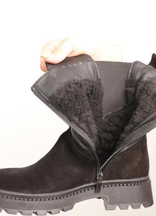 Трендовые черные женские ботинки челси зимние с мехом замшевые/натуральная замша-женская обувь зима20249 фото
