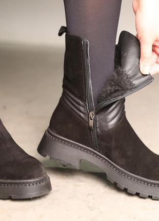 Трендовые черные женские ботинки челси зимние с мехом замшевые/натуральная замша-женская обувь зима202410 фото