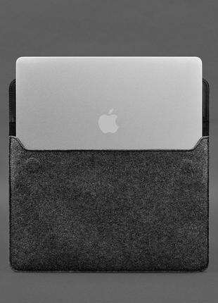 Чехол-конверт с клапаном кожа фетр для macbook 15 черный crazy horse4 фото