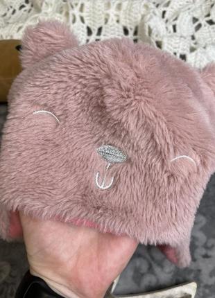 Чудесная двойная шапка accessorize 1,5-3 года 18-24-36 86-92-98 с закрытыми ушками тедди мишка розовая пудровая шапочка меховая3 фото