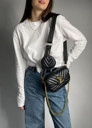 Женская сумка louis vuitton new wave multi pochette bag black/gold3 фото
