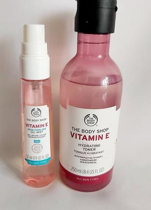 Зволожувальний тонік для обличчя "вітамін е" - the body shop vitamin e hydrating toner 250ml охолоджуючий гель мист