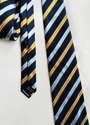 Тёмно-синий шёлковый галстук в полоску5 фото