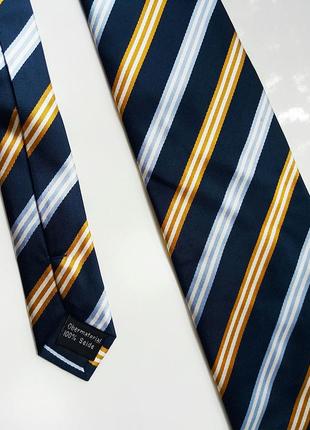 Тёмно-синий шёлковый галстук в полоску2 фото