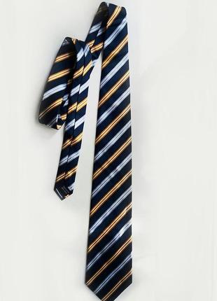 Тёмно-синий шёлковый галстук в полоску7 фото