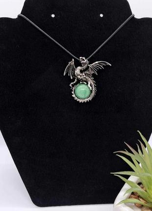 🐉⛓ символ 2024 кулон на шнурку "дракон" натуральний камінь зелений авантюрин5 фото