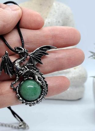 🐉⛓ символ 2024 кулон на шнурку "дракон" натуральний камінь зелений авантюрин2 фото