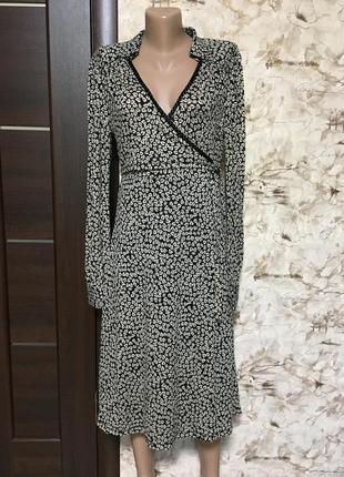 Винтажное шерстяное трикотажное платье в принт,а-ля на запах liu jo