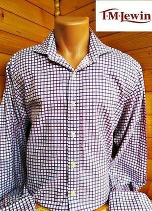 Практичная хлопковая рубашка в клетку под запонки британского бренда t.m.lewin