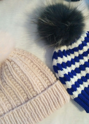 Распродажа зимняя пудровая шапка ручная работа очень теплая1 фото