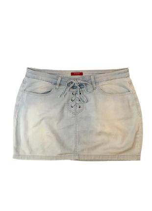 Винтажная джинсовая мини-юбка guess y2k 2000s на шнуровке4 фото
