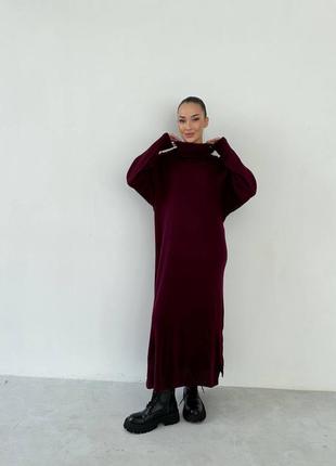 Плаття жіноче бордове довге ангорове тепле платье женское бордовое оверсайз длиное ангоровое тёплое2 фото