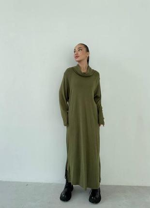 Сукня жіноча зелена (хакі) довга ангорова тепла oversize3 фото