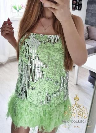Сукня міні з декоративним оздобленням та пірʼям2 фото