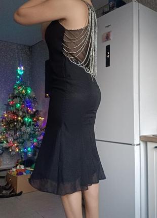 Сукня вечірня ошатна коктейльна святкова новорічна з бісером паєтками та сіточка на спині міді-кисочки скоринки1 фото