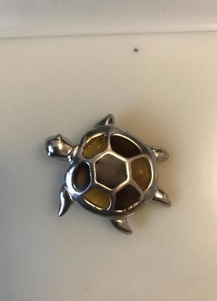 Винтажная красивая брошь черепаха с вставками под янтарь