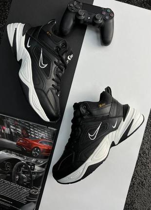 Мужские кроссовки nike m2k tekno mid fur / найк / утепленные / зимняя / обувь / кожа, мех / высокие кроссовки / с мехом / черные, белые