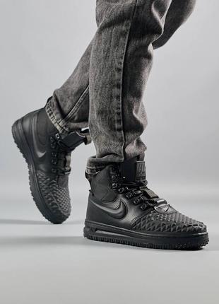 Мужские кроссовки nike lunar force 17 duckboot black fur / найк / утепленные / зимние / высокие / водонепроницаемые / кожа, мех / черные