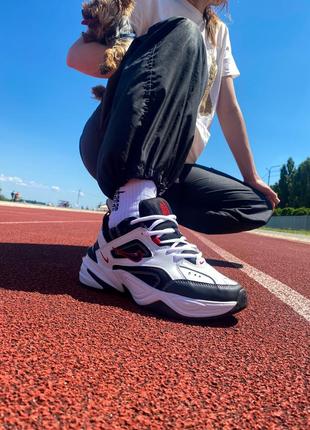 Nike m2k tekno black white “red logo”