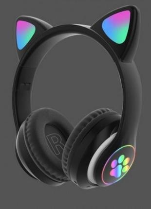 Детские беспроводные наушники "кошачьи ушки" catear me1-ce bluetooth с led подсветкой, плеер и microsd до 32гб. черные. новые.