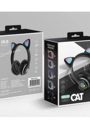 Детские беспроводные наушники "кошачьи ушки" catear me1-ce bluetooth с led подсветкой, плеер и microsd до 32гб. черные. новые.4 фото