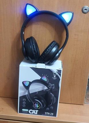 Детские беспроводные наушники "кошачьи ушки" catear me1-ce bluetooth с led подсветкой, плеер и microsd до 32гб. черные. новые.5 фото