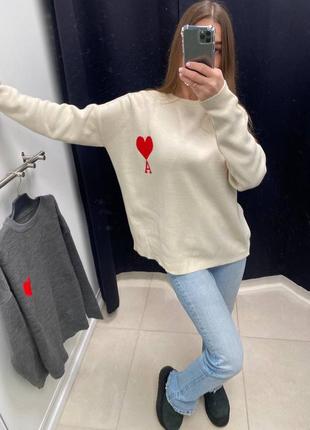 Красивый свитер джемпер свободного кроя с сердцем в стиле ami ❤️8 фото