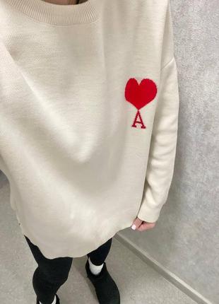 Красивый свитер джемпер свободного кроя с сердцем в стиле ami ❤️6 фото