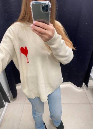 Красивый свитер джемпер свободного кроя с сердцем в стиле ami ❤️9 фото