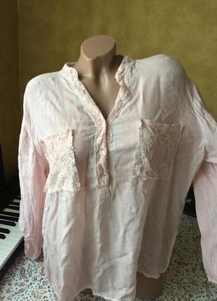 Нежная розовая блуза рубашка с кружевом свободная4 фото