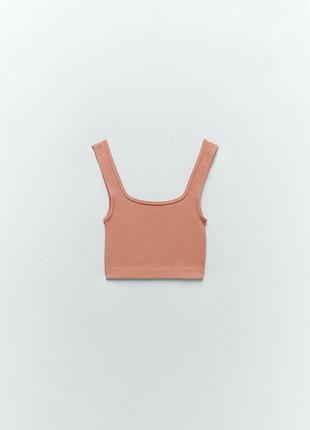 Бежевый бесшовный костюм/комплект/велосипедки и топ в рубчик зара/zara