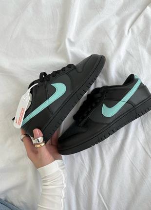 Nike sb dunk tiffany кросівки натуральна шкіра чорні тіфані6 фото