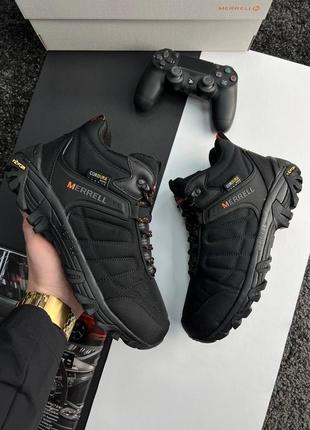 Чоловічі кросівки merrell cordura black orange fur / утеплені / зимові / взуття / водонепроникні / високі / з хутром / чорні