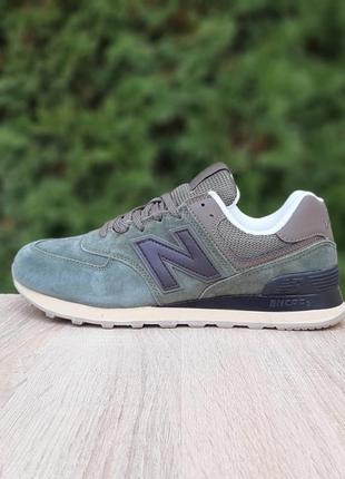 New balance 574 хаки топ качество кроссовки мужские замшевые 2009 баланс осенние весенние демисезонные демисезон низкие замша зеленые кеды2 фото