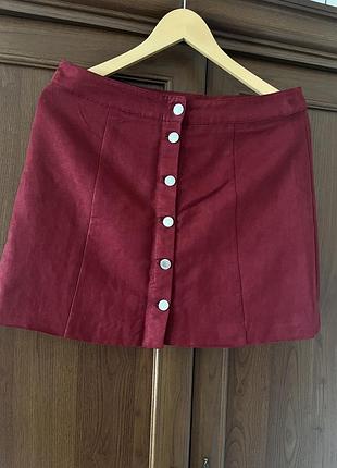 Спідниця h&m вишневого кольору під замш
