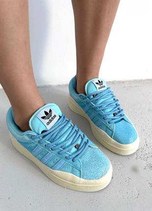 🔥 adidas campus x bad bunny blue кроссовки голубые замша язычки2 фото