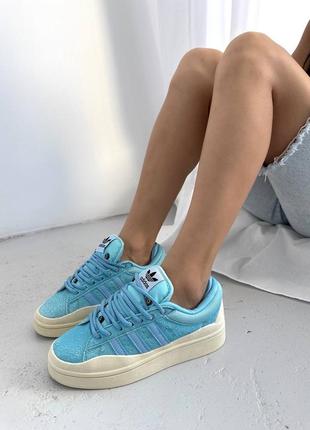 🔥 adidas campus x bad bunny blue кроссовки голубые замша язычки7 фото