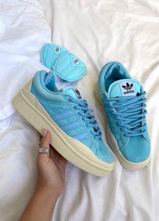 🔥 adidas campus x bad bunny blue кроссовки голубые замша язычки8 фото