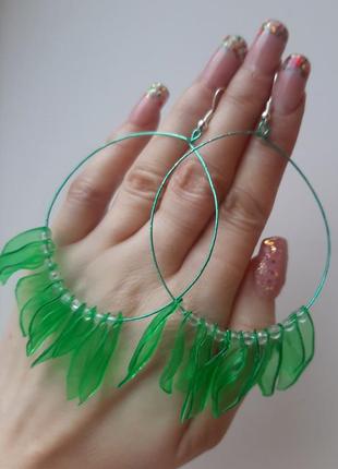 Серьги кольца кульчики подвески легкие пластик бижутер бохо стиль этно  boho зелён лист1 фото