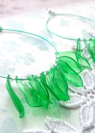 Серьги кольца кульчики подвески легкие пластик бижутер бохо стиль этно  boho зелён лист2 фото