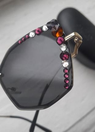 Очки солнцезащитные uv400 классические с камнями стильные5 фото