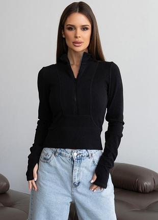 Черная облегающая толстовка с молнией
