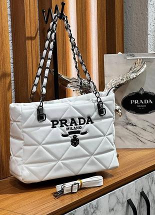 Сумка женская белая стеганая prada сумка  прада сумочка шопер